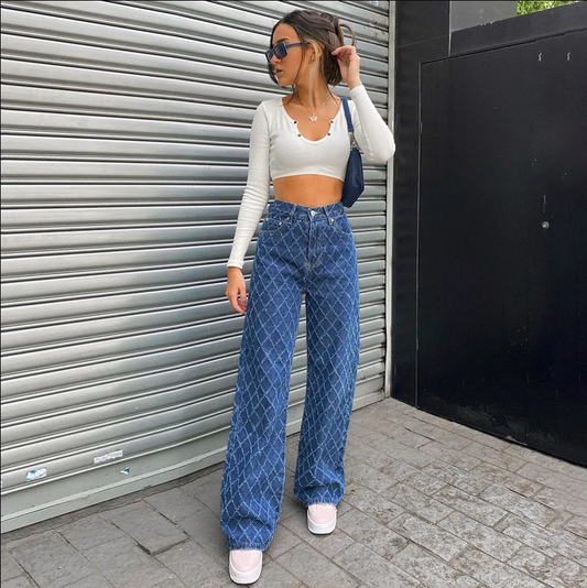 Aria Denim: Rautenförmige High-Waist-Jeans für stilvolle Eleganz